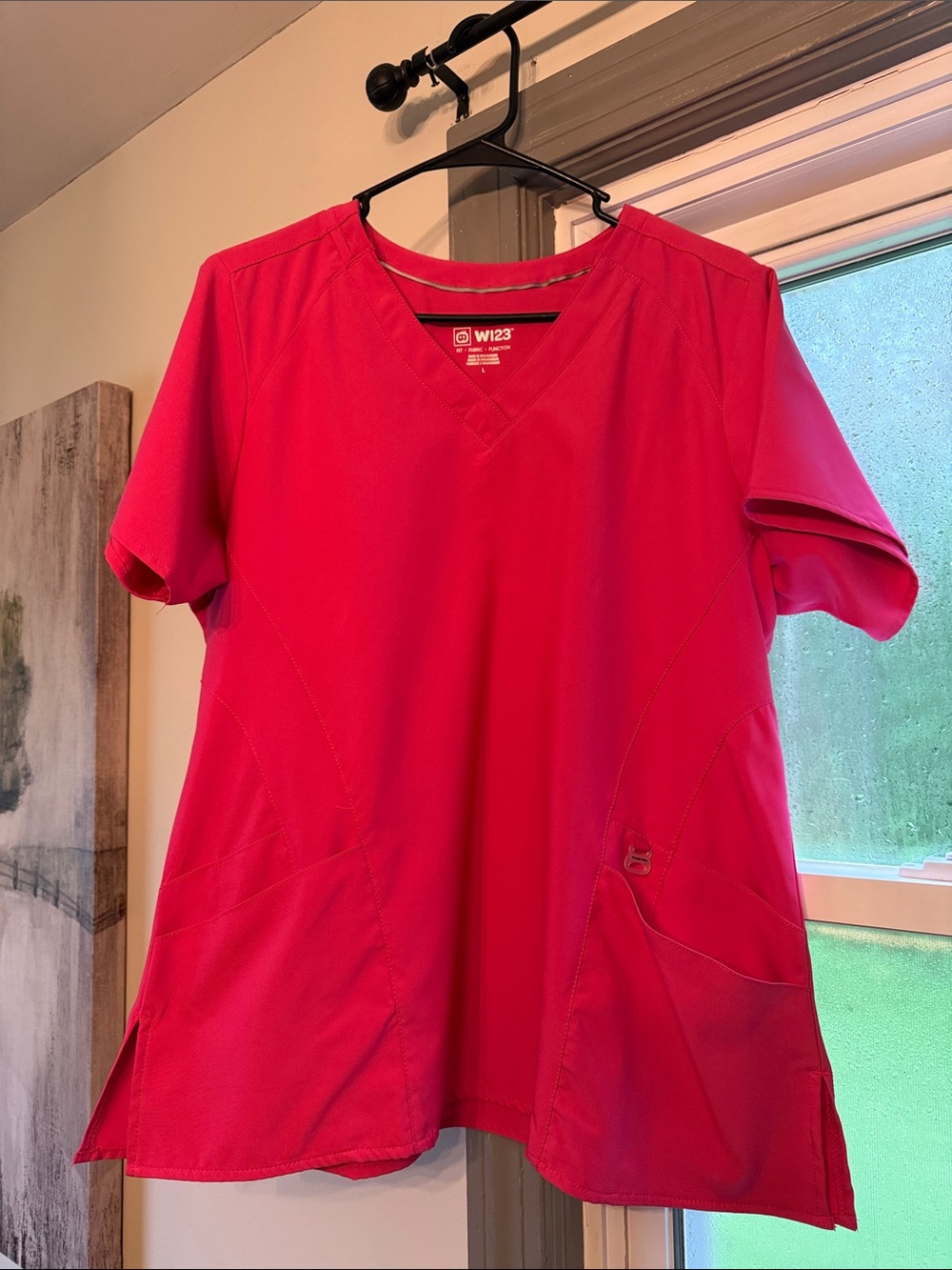 Wink Women's Short Sleeve V-Neck Scrub Top in Bright Pink